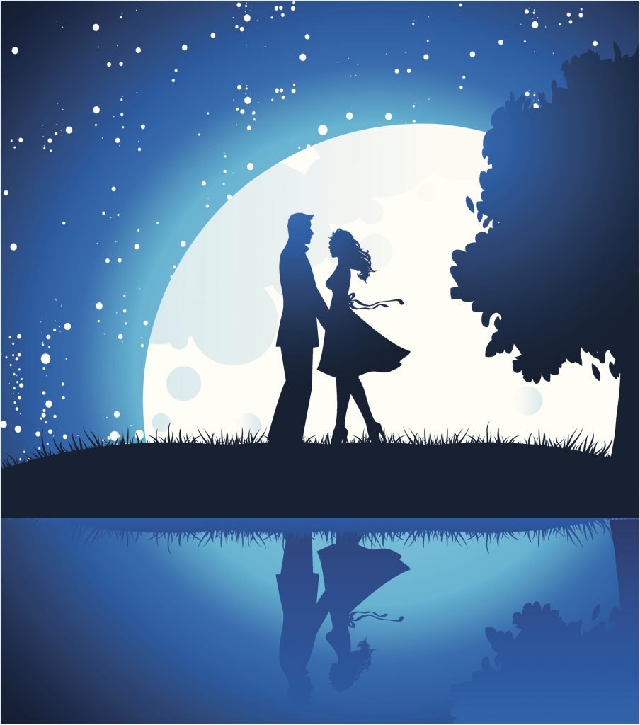 Lovers in night, vector