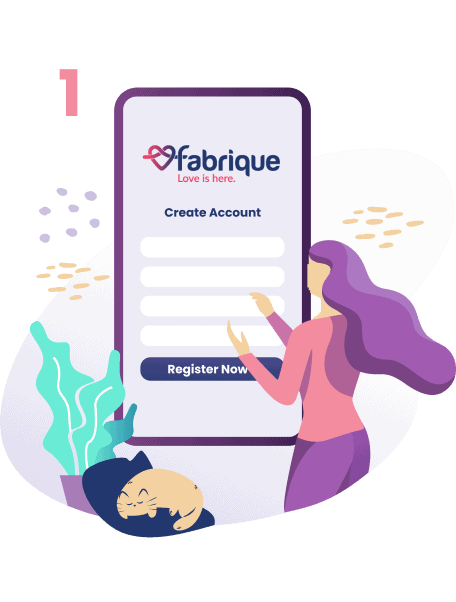 woman signing up to Fabrique app mobile screen illustration