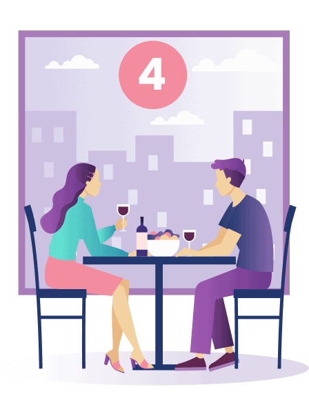 man and woman sitting drinking wine in front of the city window illustration